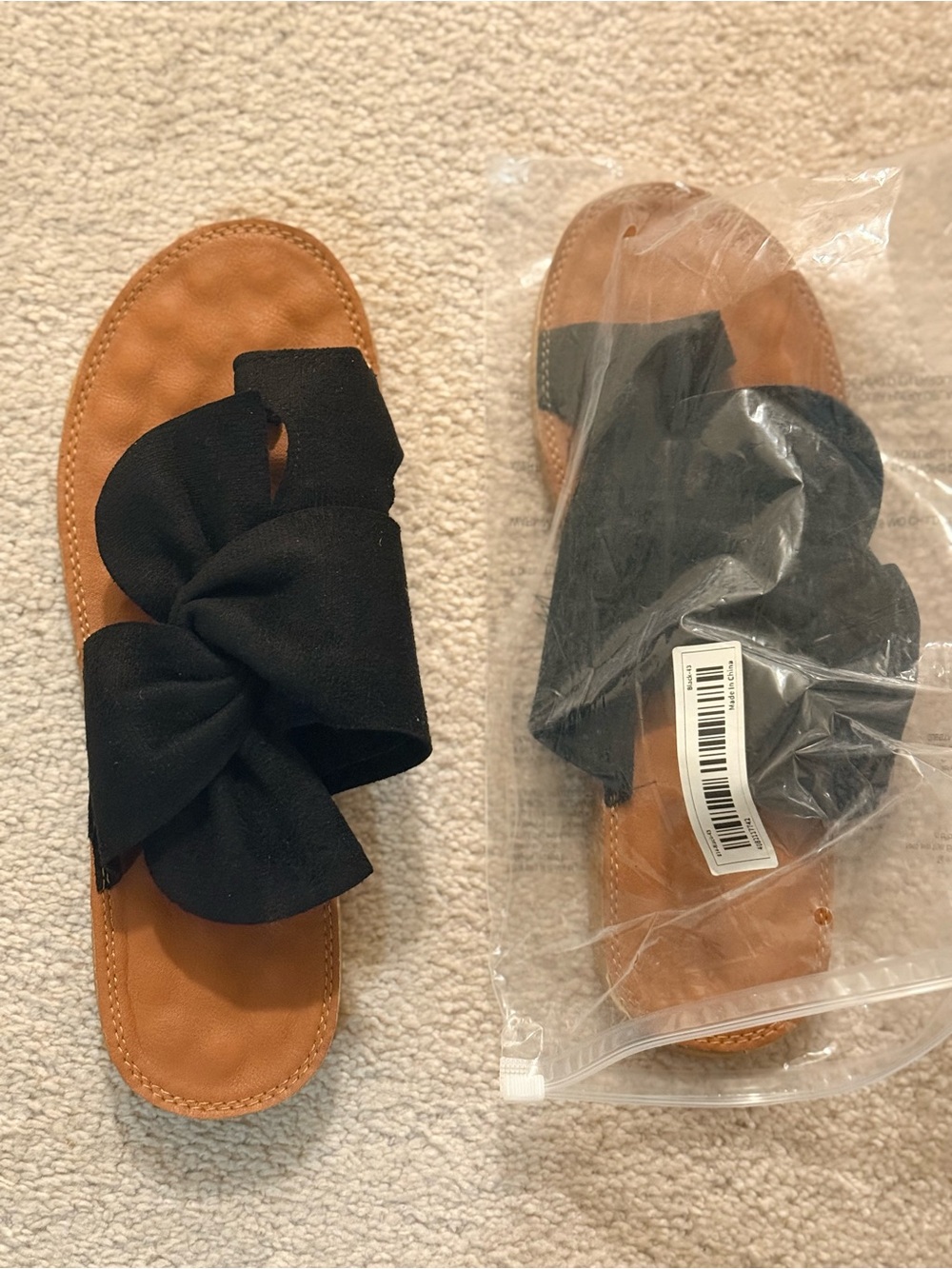 Black Bow Slide Sandals - Tan Footbed Women’s Size 10